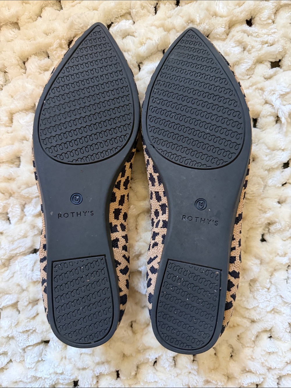 Rothy’s The Point Big Cat Leopard Flats Blue Trim Size 11.5 - Picture 4 of 5